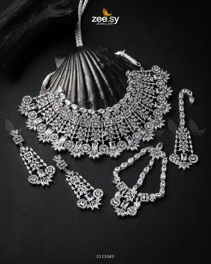 Resham Bridal Set Silver White Bridal Set - Zeesy Jewellery Pakistan | Premium Artificial & Imitation Jewellery
