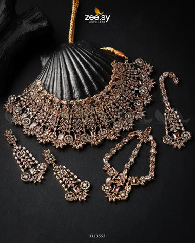 Resham Bridal Set Golden Champagne Bridal Set - Zeesy Jewellery Pakistan | Premium Artificial & Imitation Jewellery