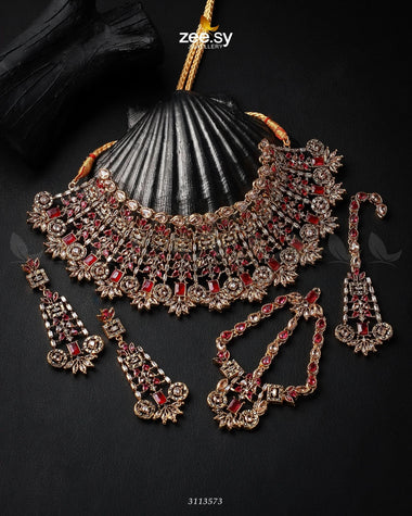Resham Bridal Set Golden Ruby Bridal Set - Zeesy Jewellery Pakistan | Premium Artificial & Imitation Jewellery