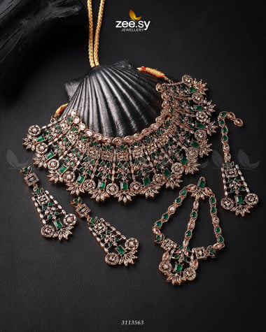 Resham Bridal Set Golden Green Bridal Set - Zeesy Jewellery Pakistan | Premium Artificial & Imitation Jewellery