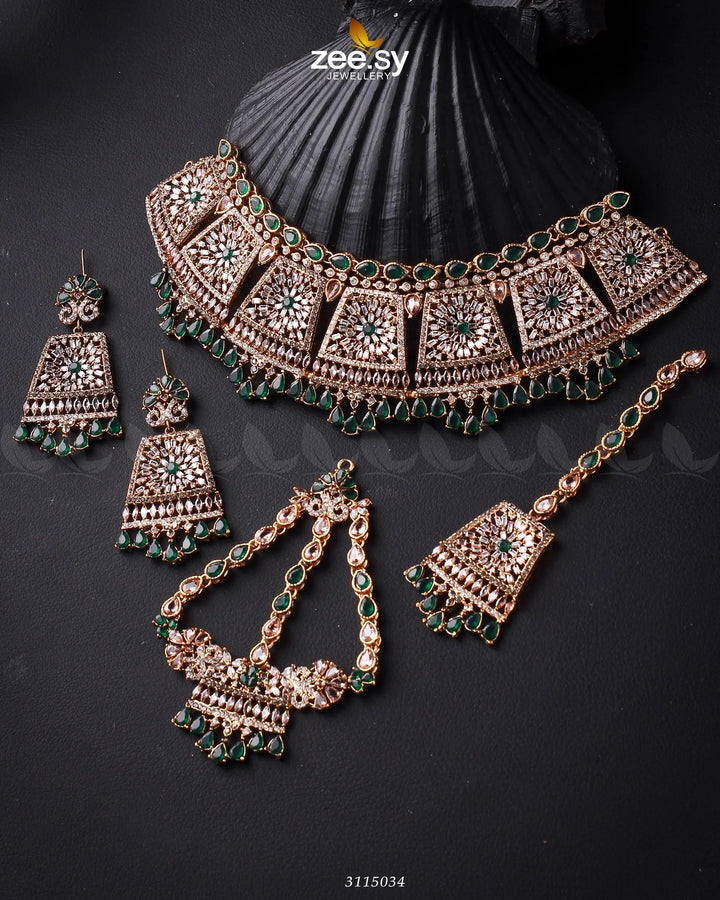 Royal Bridal Set Golden Green Bridal Set - Zeesy Jewellery Pakistan | Premium Artificial & Imitation Jewellery