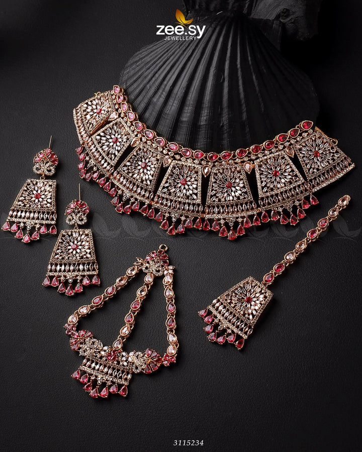 Royal Bridal Set Golden Ruby Bridal Set - Zeesy Jewellery Pakistan | Premium Artificial & Imitation Jewellery