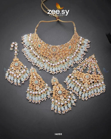 Luminescent Bridal set Mint green Bridal Set - Zeesy Jewellery Pakistan | Premium Artificial & Imitation Jewellery