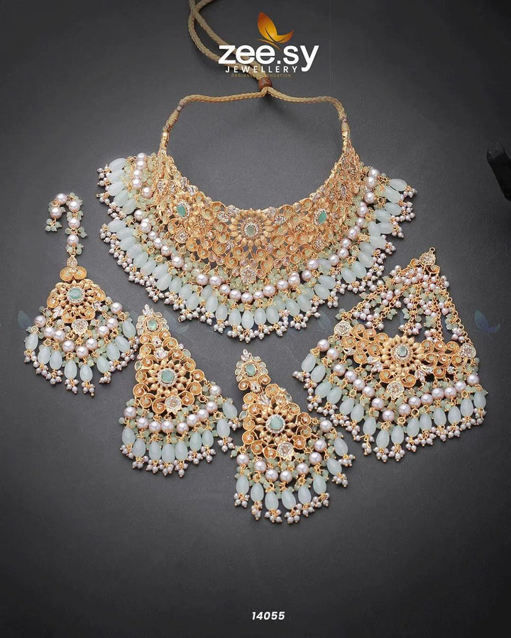 Luminescent Bridal set Mint green Bridal Set - Zeesy Jewellery Pakistan | Premium Artificial & Imitation Jewellery