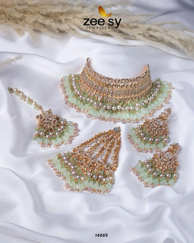 Spark Bridal Set Mint Green Bridal Set - Zeesy Jewellery Pakistan | Premium Artificial & Imitation Jewellery
