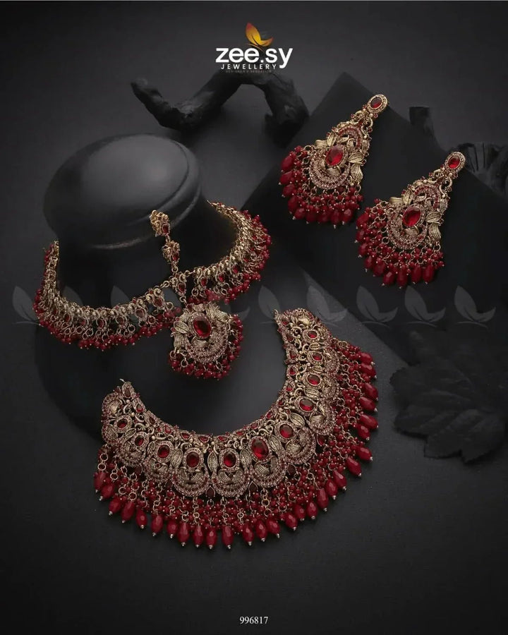 Aristocratic Bridal Set Red Bridal Set - Zeesy Jewellery Pakistan | Premium Artificial & Imitation Jewellery