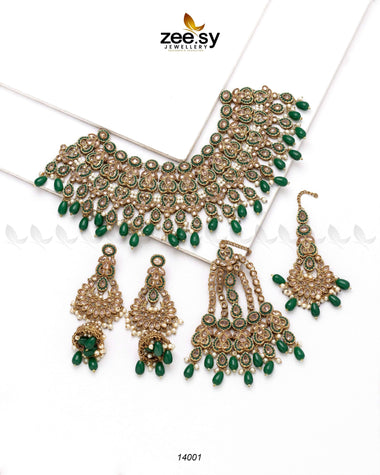 BRIDAL SET 0270 Green Bridal Set - Zeesy Jewellery Pakistan | Premium Artificial & Imitation Jewellery