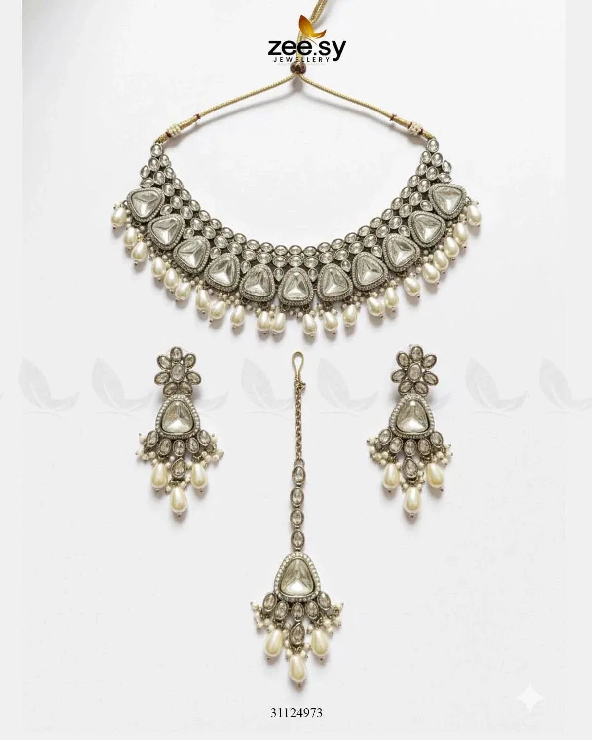 Eminet Bold Crystal Bridal Set White Bridal Set - Zeesy Jewellery Pakistan | Premium Artificial & Imitation Jewellery