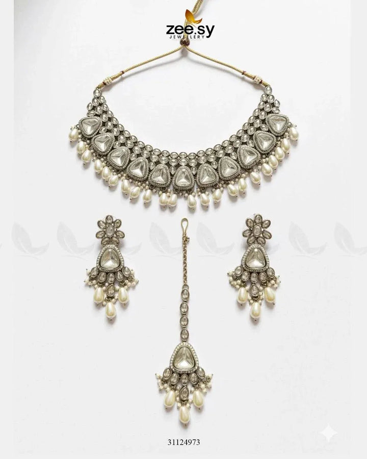 Eminet Bold Crystal Bridal Set White Bridal Set - Zeesy Jewellery Pakistan | Premium Artificial & Imitation Jewellery