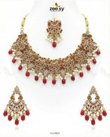 Faiqa's Rhodium Polished Bridal Set Red Bridal Set - Zeesy Jewellery Pakistan | Premium Artificial & Imitation Jewellery