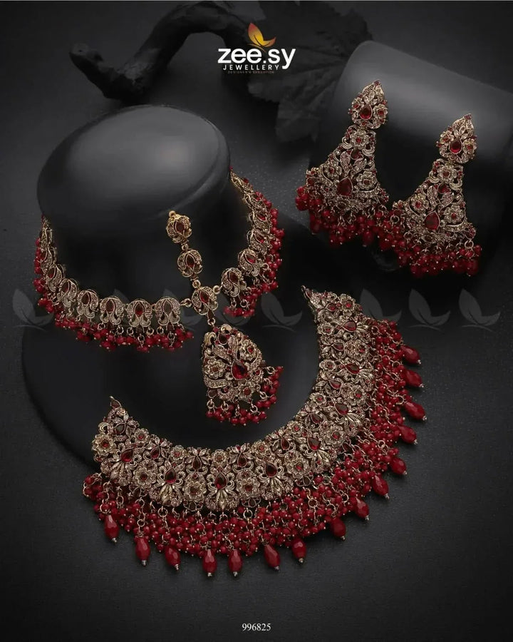 Frithia Bridal Set Red Bridal Set - Zeesy Jewellery Pakistan | Premium Artificial & Imitation Jewellery