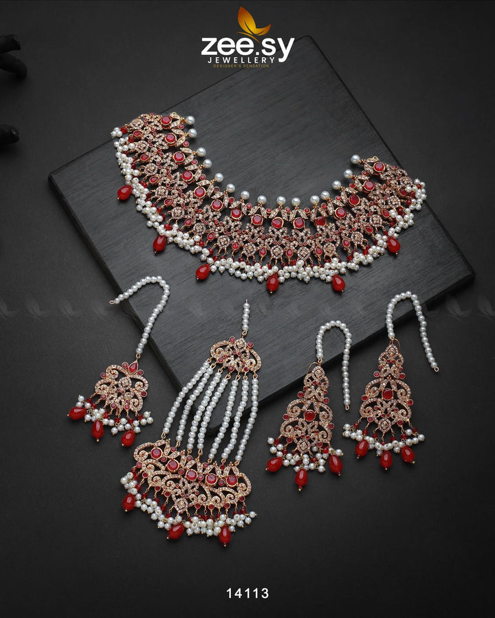 Mahira Bridal Set Red Bridal Set - Zeesy Jewellery Pakistan | Premium Artificial & Imitation Jewellery