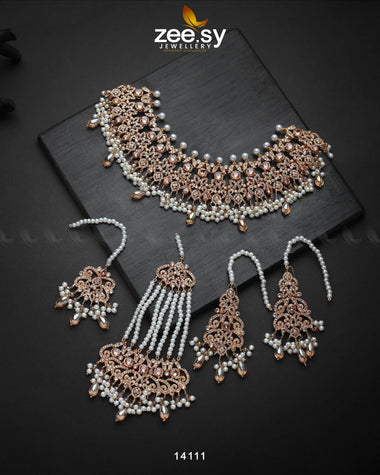 Mahira Bridal Set Champagne Bridal Set - Zeesy Jewellery Pakistan | Premium Artificial & Imitation Jewellery