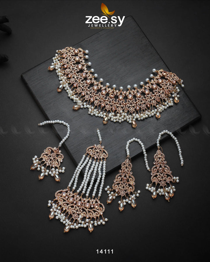 Mahira Bridal Set Champagne Bridal Set - Zeesy Jewellery Pakistan | Premium Artificial & Imitation Jewellery
