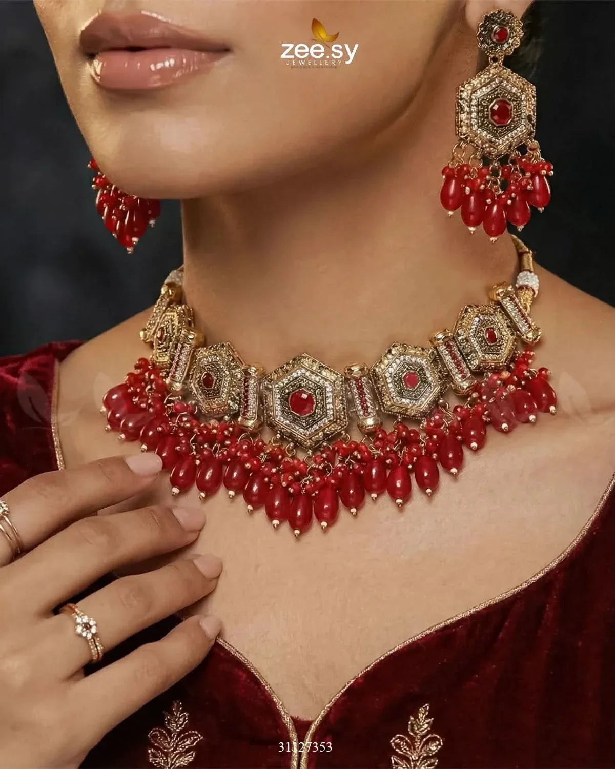 Precious Diamond CutStone Bridal Set Bridal Set - Zeesy Jewellery Pakistan | Premium Artificial & Imitation Jewellery