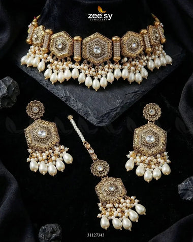 Precious Diamond CutStone Bridal Set White Bridal Set - Zeesy Jewellery Pakistan | Premium Artificial & Imitation Jewellery