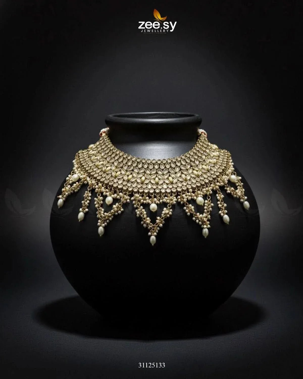 Rich Bold Hand Sculpt Bridal Set Champagne Bridal Set - Zeesy Jewellery Pakistan | Premium Artificial & Imitation Jewellery