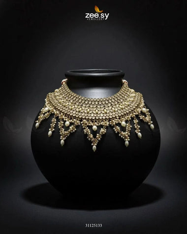 Rich Bold Hand Sculpt Bridal Set Champagne Bridal Set - Zeesy Jewellery Pakistan | Premium Artificial & Imitation Jewellery