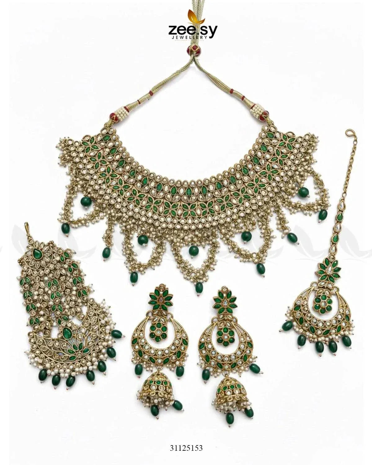 Rich Bold Hand Sculpt Bridal Set Green Bridal Set - Zeesy Jewellery Pakistan | Premium Artificial & Imitation Jewellery