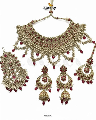 Rich Bold Hand Sculpt Bridal Set Red Bridal Set - Zeesy Jewellery Pakistan | Premium Artificial & Imitation Jewellery
