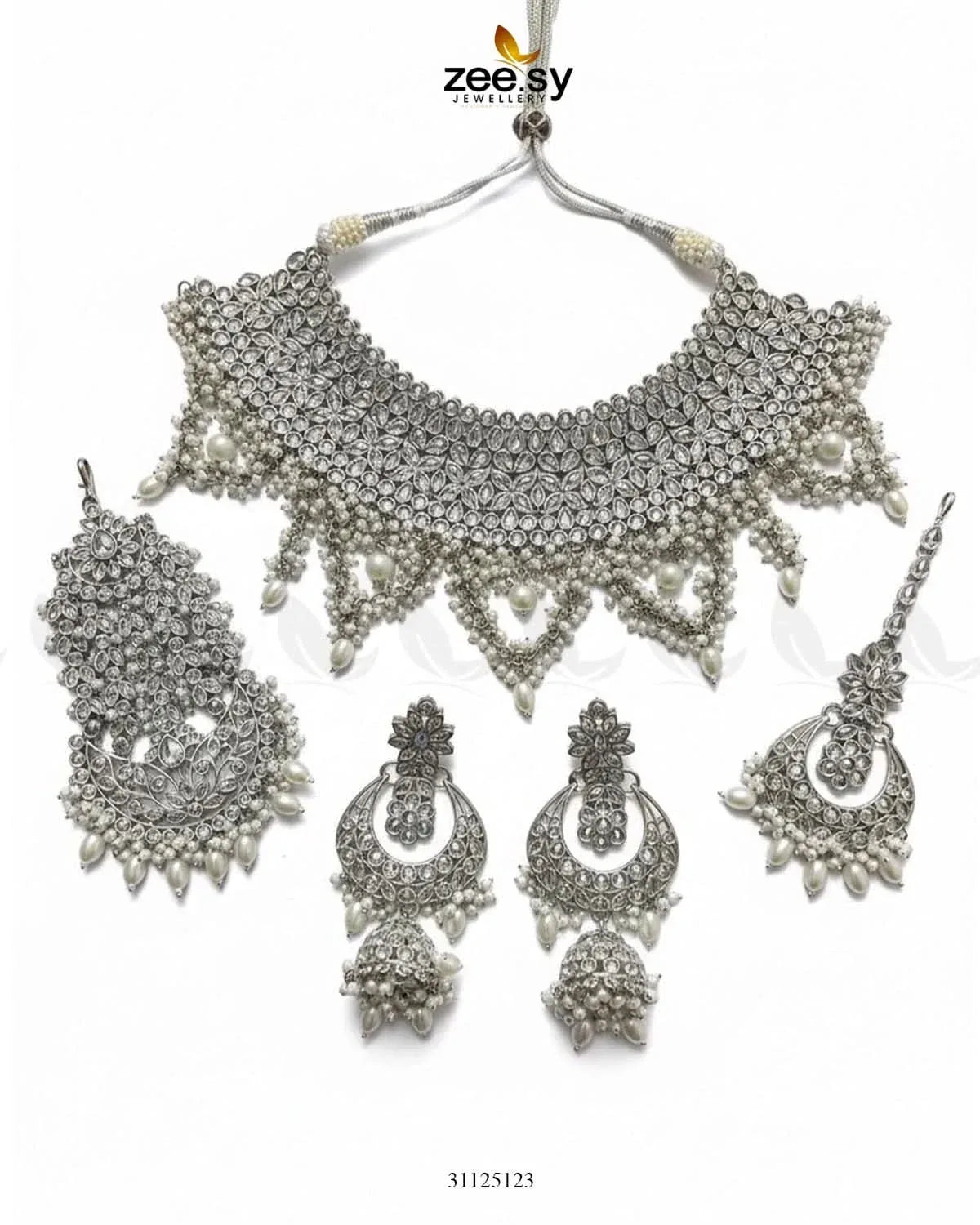 Rich Bold Hand Sculpt Bridal Set Silver Bridal Set - Zeesy Jewellery Pakistan | Premium Artificial & Imitation Jewellery