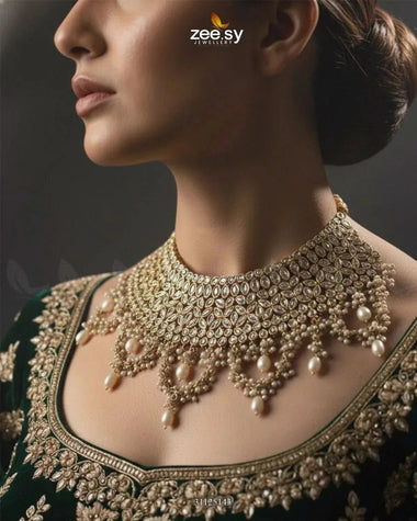 Rich Bold Hand Sculpt Bridal Set White Bridal Set - Zeesy Jewellery Pakistan | Premium Artificial & Imitation Jewellery