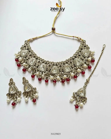 Rich Sentimental Crystal Bridal Set Red Bridal Set - Zeesy Jewellery Pakistan | Premium Artificial & Imitation Jewellery