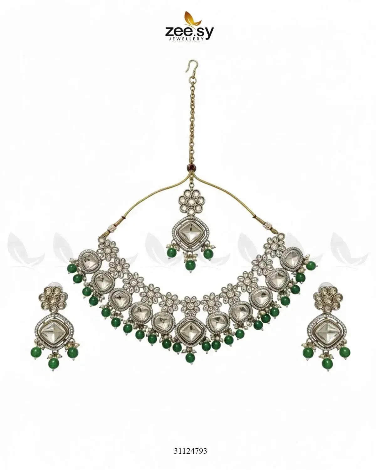 Royal Tradiitional Crystal Bridal Set Green Bridal Set - Zeesy Jewellery Pakistan | Premium Artificial & Imitation Jewellery