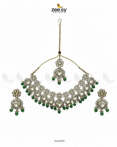 Royal Tradiitional Crystal Bridal Set Green Bridal Set - Zeesy Jewellery Pakistan | Premium Artificial & Imitation Jewellery