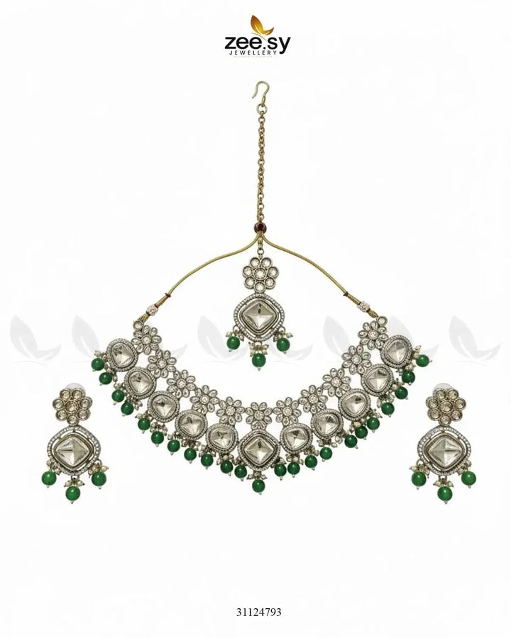Royal Tradiitional Crystal Bridal Set Green Bridal Set - Zeesy Jewellery Pakistan | Premium Artificial & Imitation Jewellery