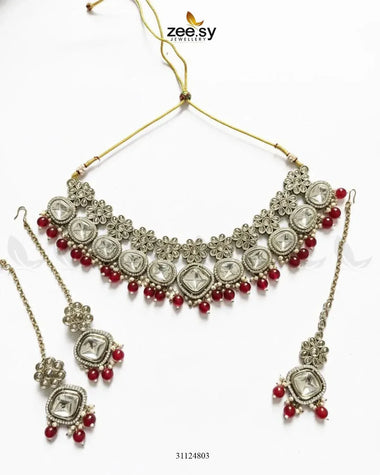 Royal Tradiitional Crystal Bridal Set Red Bridal Set - Zeesy Jewellery Pakistan | Premium Artificial & Imitation Jewellery