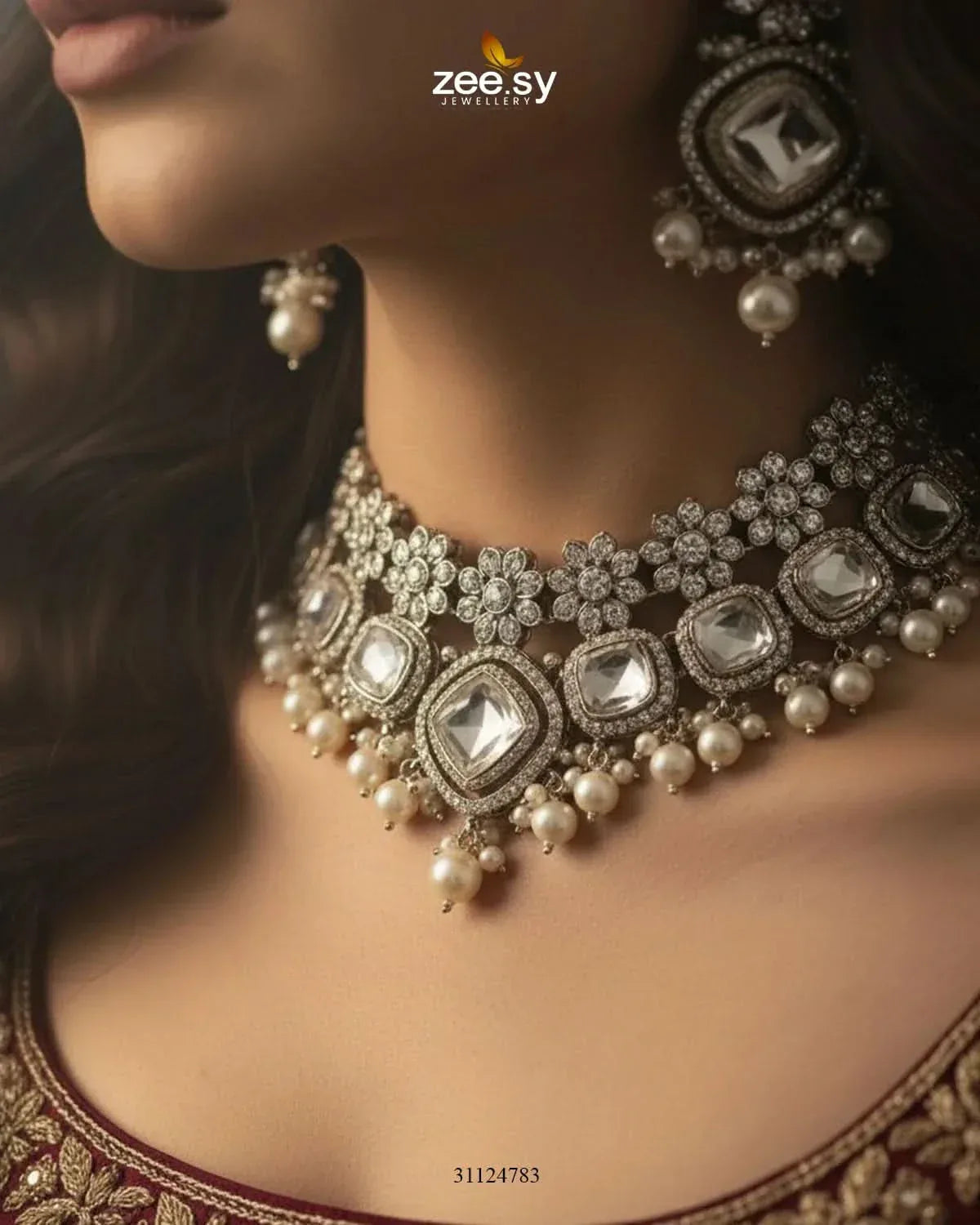 Royal Tradiitional Crystal Bridal Set Bridal Set - Zeesy Jewellery Pakistan | Premium Artificial & Imitation Jewellery