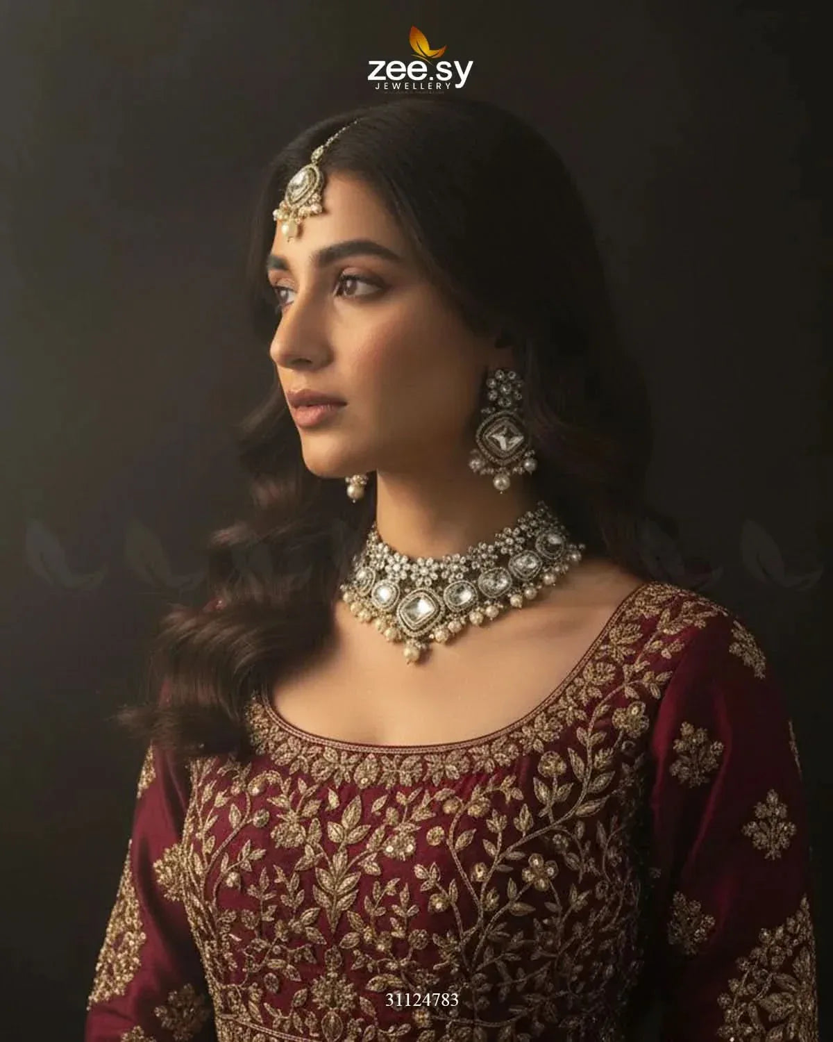 Royal Tradiitional Crystal Bridal Set Bridal Set - Zeesy Jewellery Pakistan | Premium Artificial & Imitation Jewellery