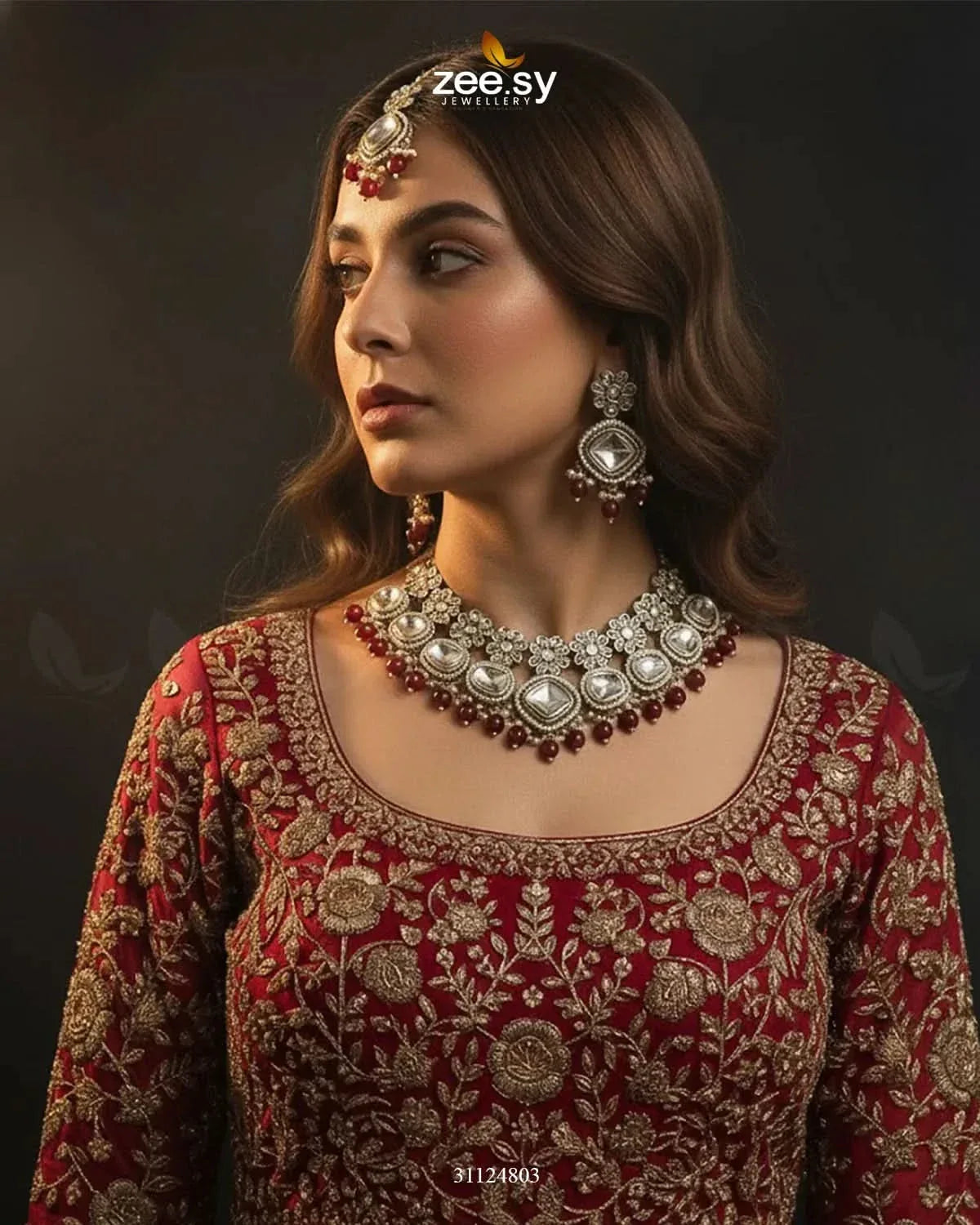 Royal Tradiitional Crystal Bridal Set Bridal Set - Zeesy Jewellery Pakistan | Premium Artificial & Imitation Jewellery