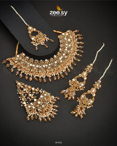 Twirling Bridal Set Champagne Bridal Set - Zeesy Jewellery Pakistan | Premium Artificial & Imitation Jewellery