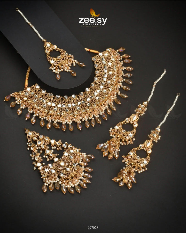 Twirling Bridal Set Champagne Bridal Set - Zeesy Jewellery Pakistan | Premium Artificial & Imitation Jewellery