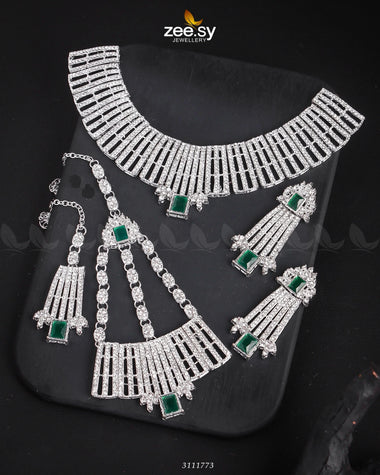 Asma's Bridal Sets Silver Green Bridal Set - Zeesy Jewellery Pakistan | Premium Artificial & Imitation Jewellery