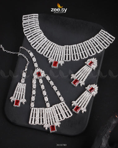 Asma's Bridal Sets Silver Mahroon Bridal Set - Zeesy Jewellery Pakistan | Premium Artificial & Imitation Jewellery