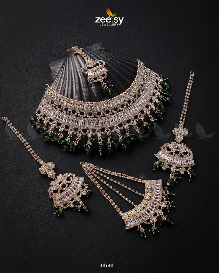 Starlit Bridal Set Golden Green Bridal Set - Zeesy Jewellery Pakistan | Premium Artificial & Imitation Jewellery