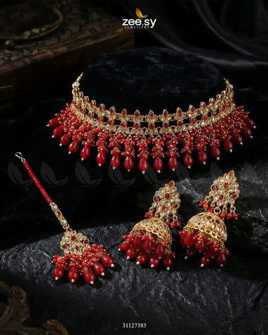 Brides Whisper Pearl Bridal Set Red Bridal Set - Zeesy Jewellery Pakistan | Premium Artificial & Imitation Jewellery