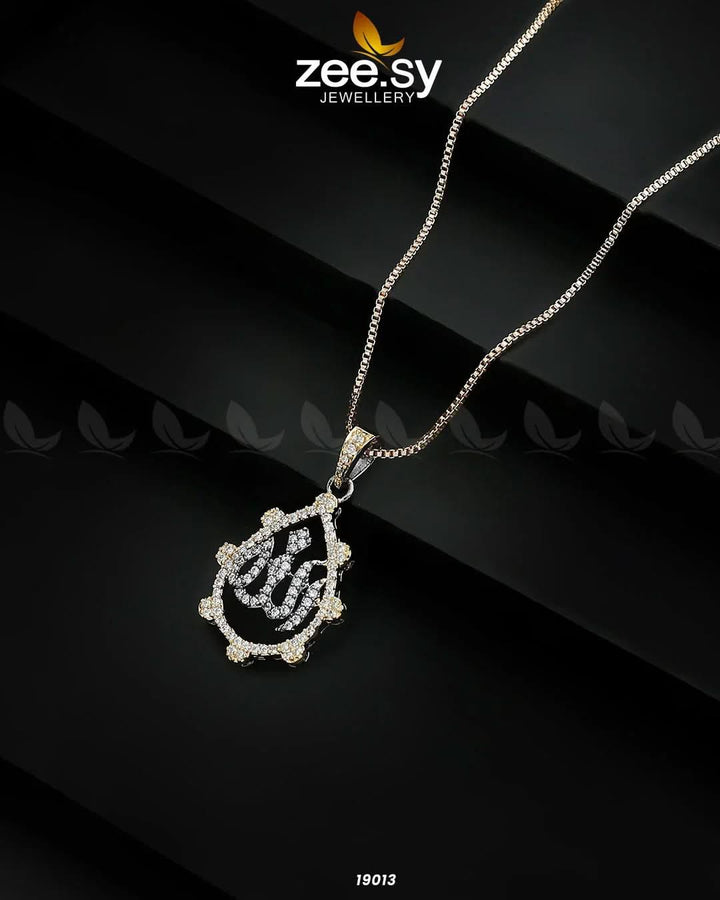 Zirconic Verse Locket Golden Black Calligraphy Pendant - Zeesy Jewellery Pakistan | Premium Artificial & Imitation Jewellery