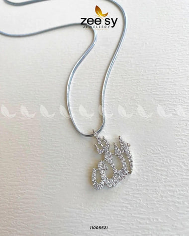 Calligraphy Zirconia Crystals Pendant Necklace Silver Calligraphy Pendant - Zeesy Jewellery Pakistan | Premium Artificial & Imitation Jewellery
