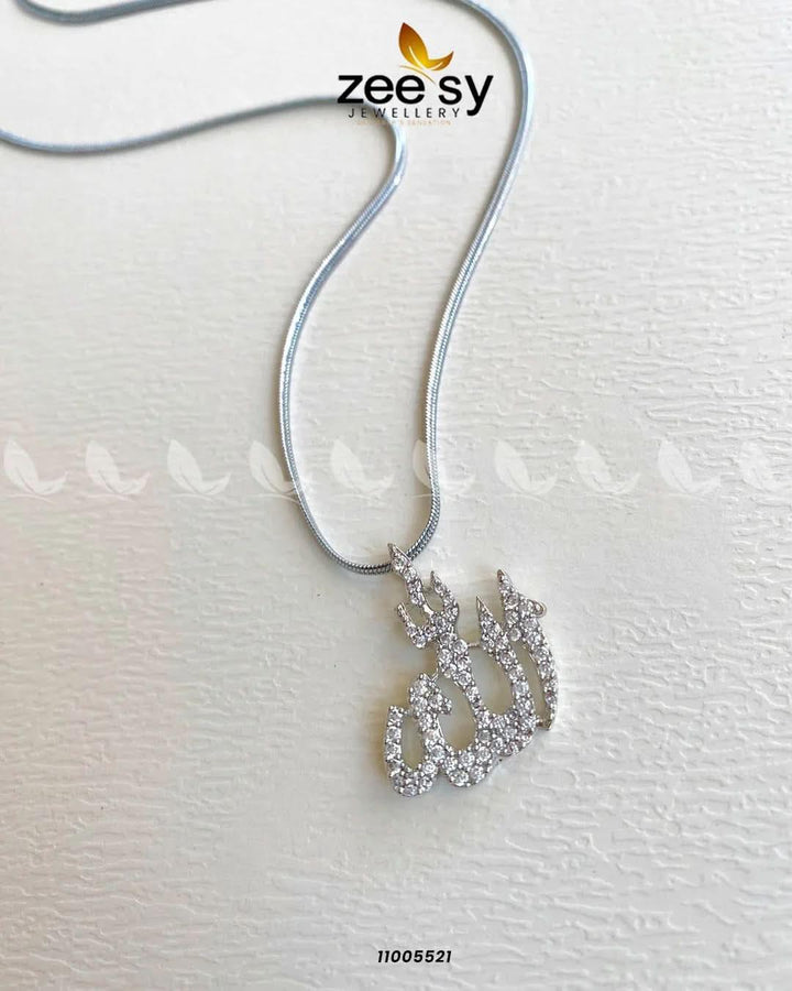 Calligraphy Zirconia Crystals Pendant Necklace Silver Calligraphy Pendant - Zeesy Jewellery Pakistan | Premium Artificial & Imitation Jewellery