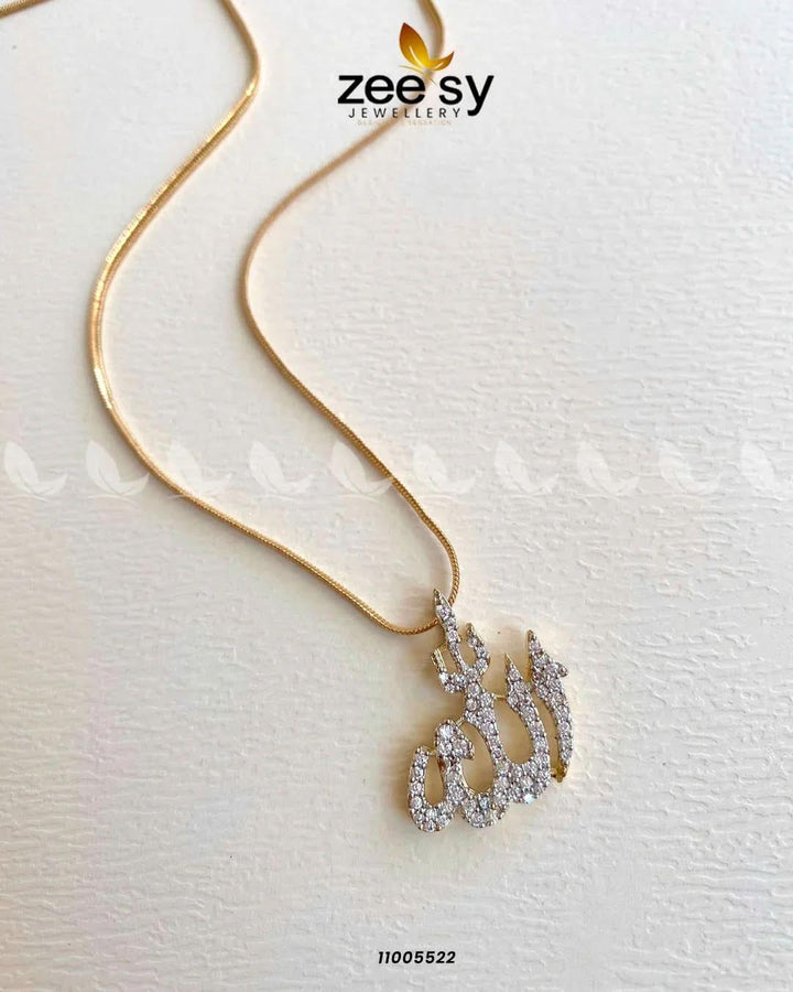 Calligraphy Zirconia Crystals Pendant Necklace Golden Silver Two Tone Calligraphy Pendant - Zeesy Jewellery Pakistan | Premium Artificial & Imitation Jewellery