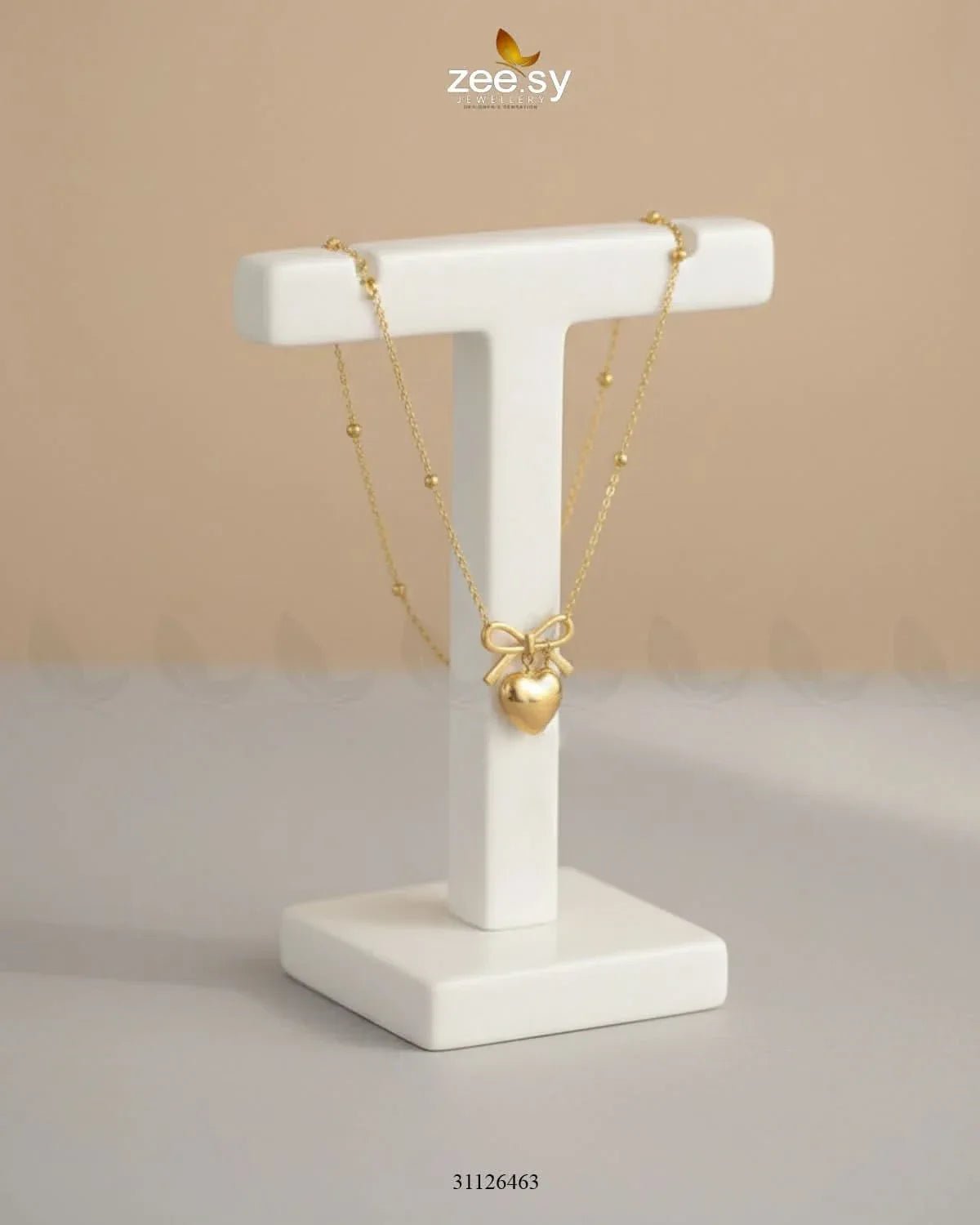 Puffed Heart Ribbon Bow Chain chains - Zeesy Jewellery Pakistan | Premium Artificial & Imitation Jewellery