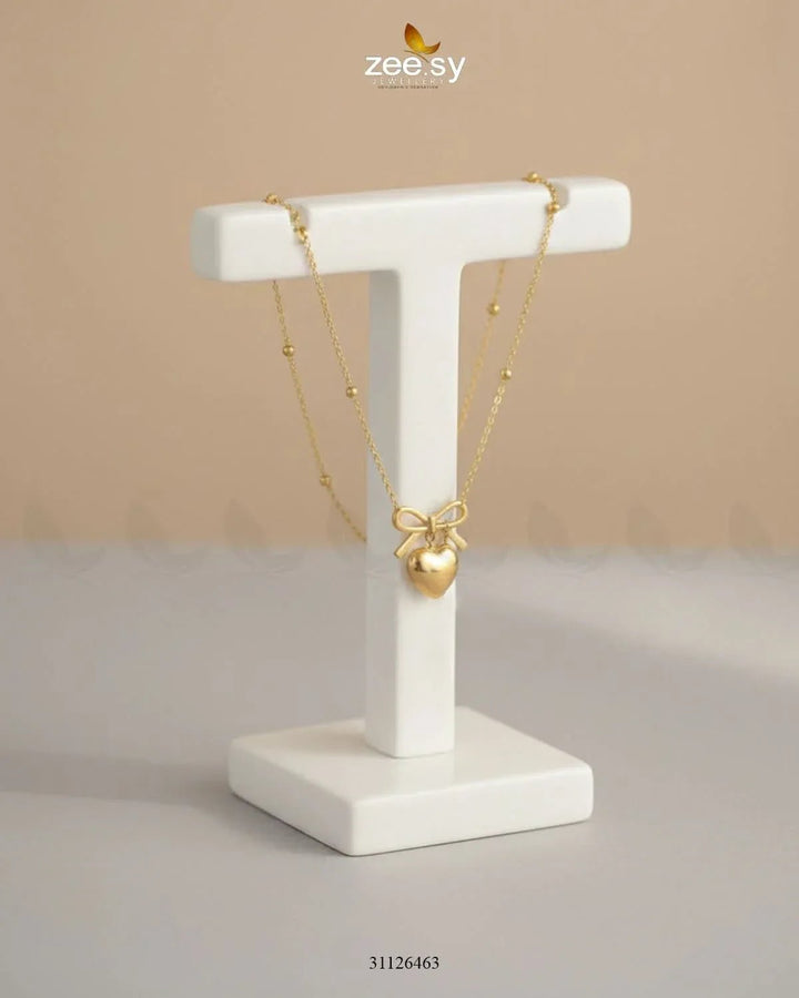 Puffed Heart Ribbon Bow Chain chains - Zeesy Jewellery Pakistan | Premium Artificial & Imitation Jewellery