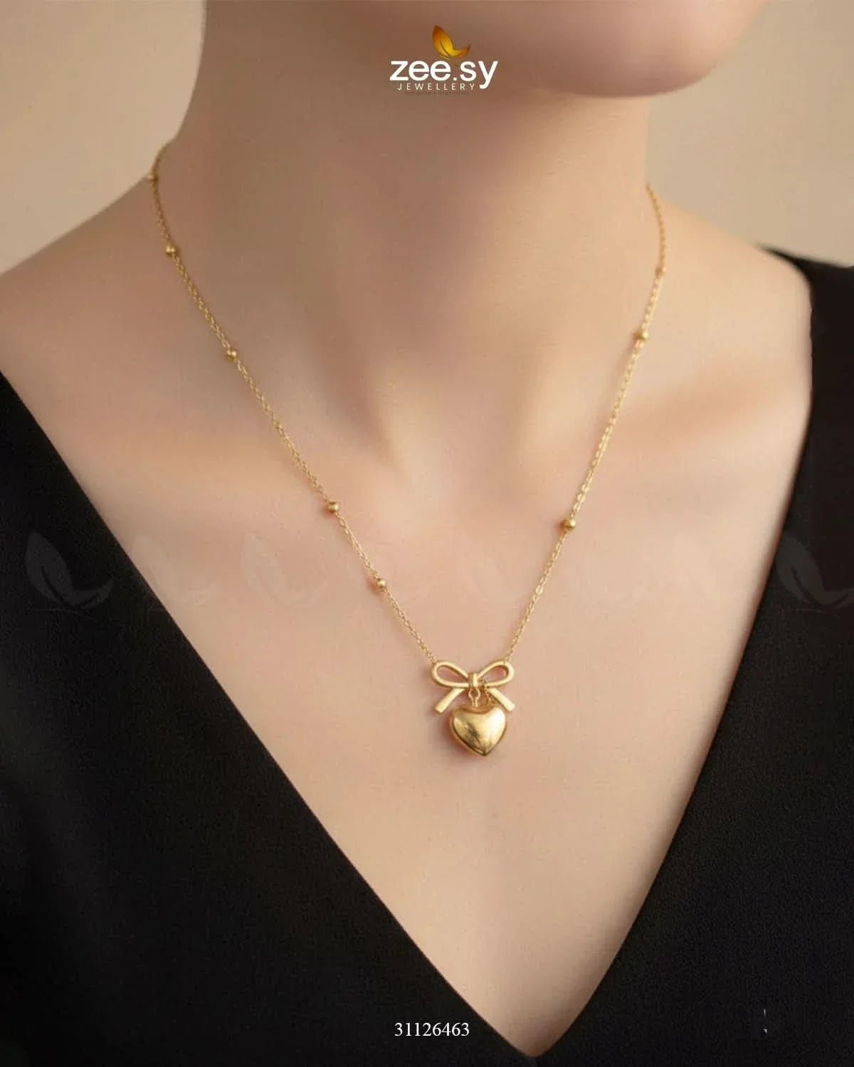 Puffed Heart Ribbon Bow Chain chains - Zeesy Jewellery Pakistan | Premium Artificial & Imitation Jewellery