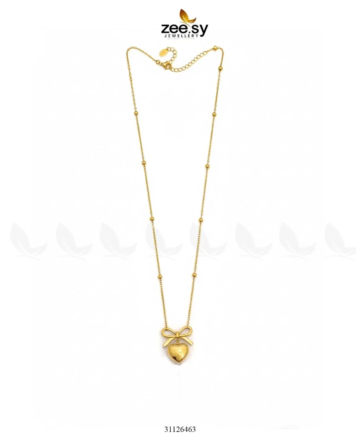 Puffed Heart Ribbon Bow Chain chains - Zeesy Jewellery Pakistan | Premium Artificial & Imitation Jewellery