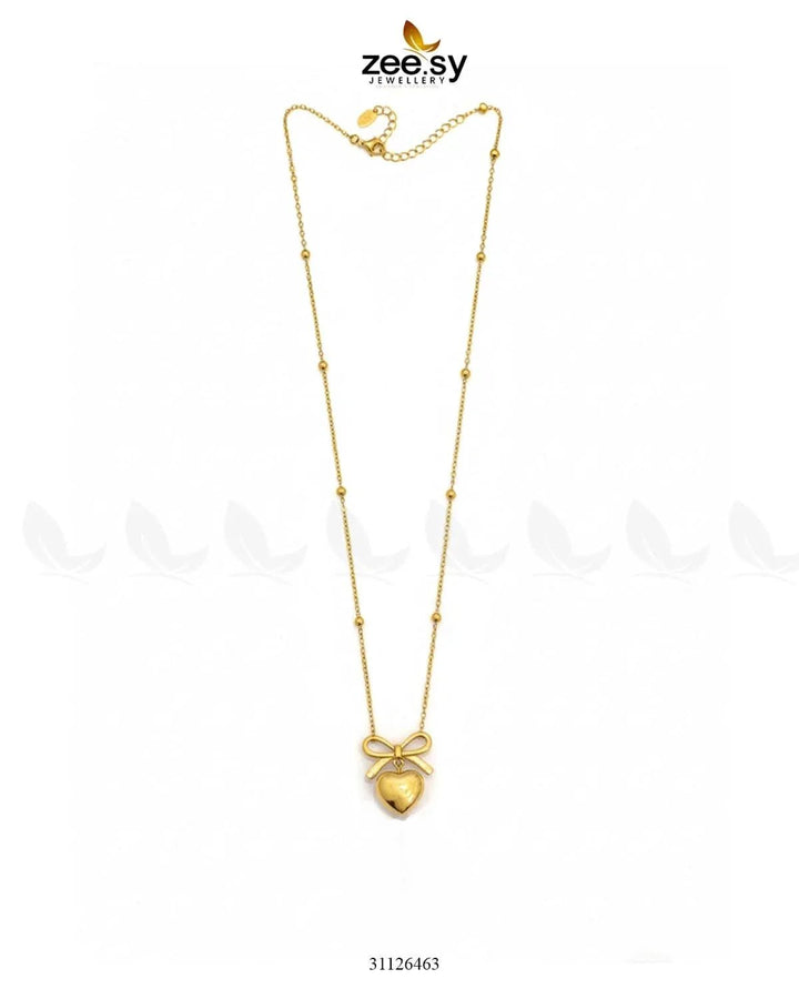 Puffed Heart Ribbon Bow Chain chains - Zeesy Jewellery Pakistan | Premium Artificial & Imitation Jewellery