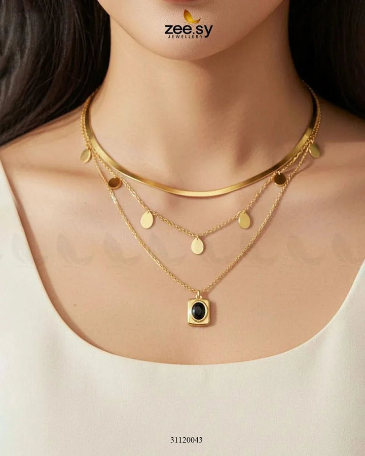 Trinity Triple Layered Stone Chain chains - Zeesy Jewellery Pakistan | Premium Artificial & Imitation Jewellery